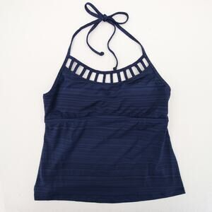 Mossimo Tankini Top Blue Halter Neck Built In Padding Swimsuit Striped Small